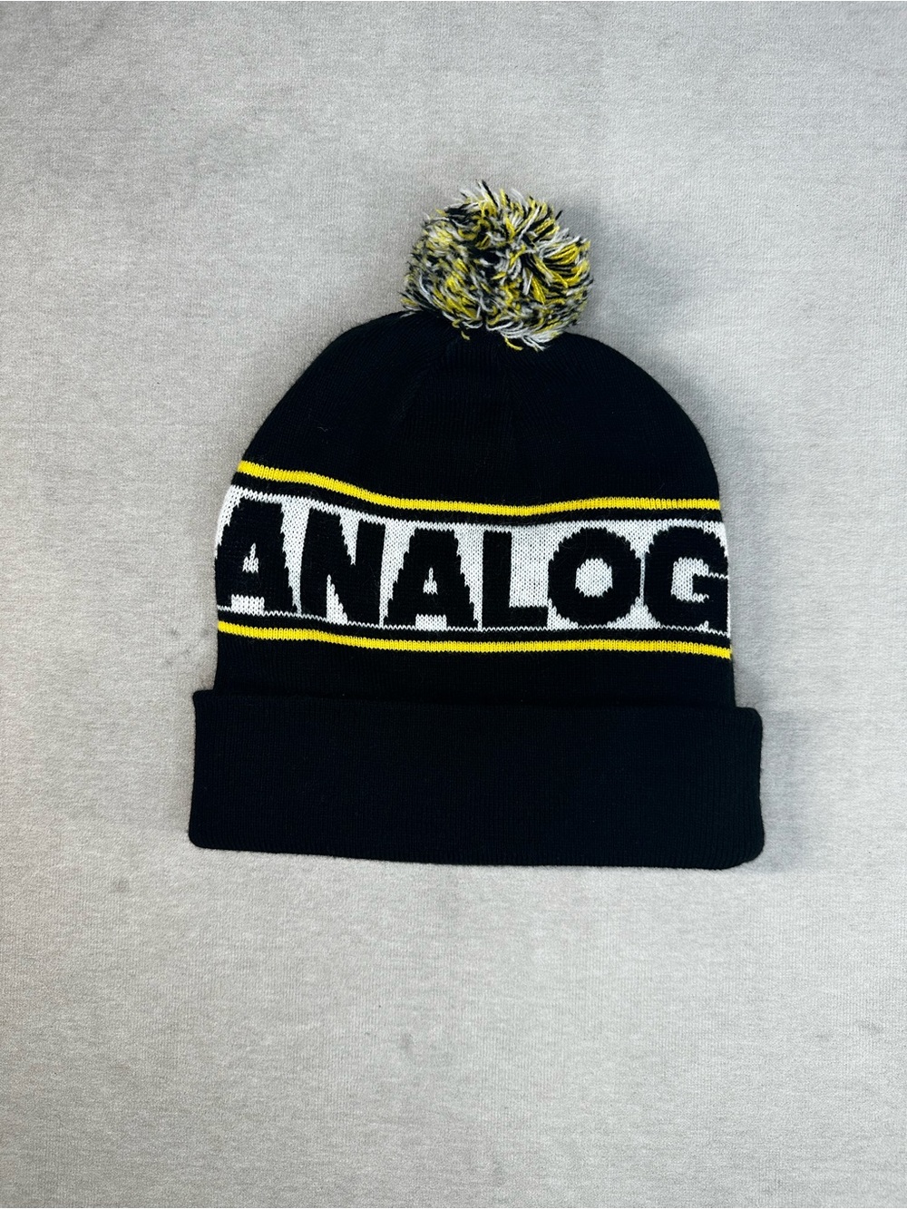 Analog Men’s Pom Beanie - Black with Yellow Accent
